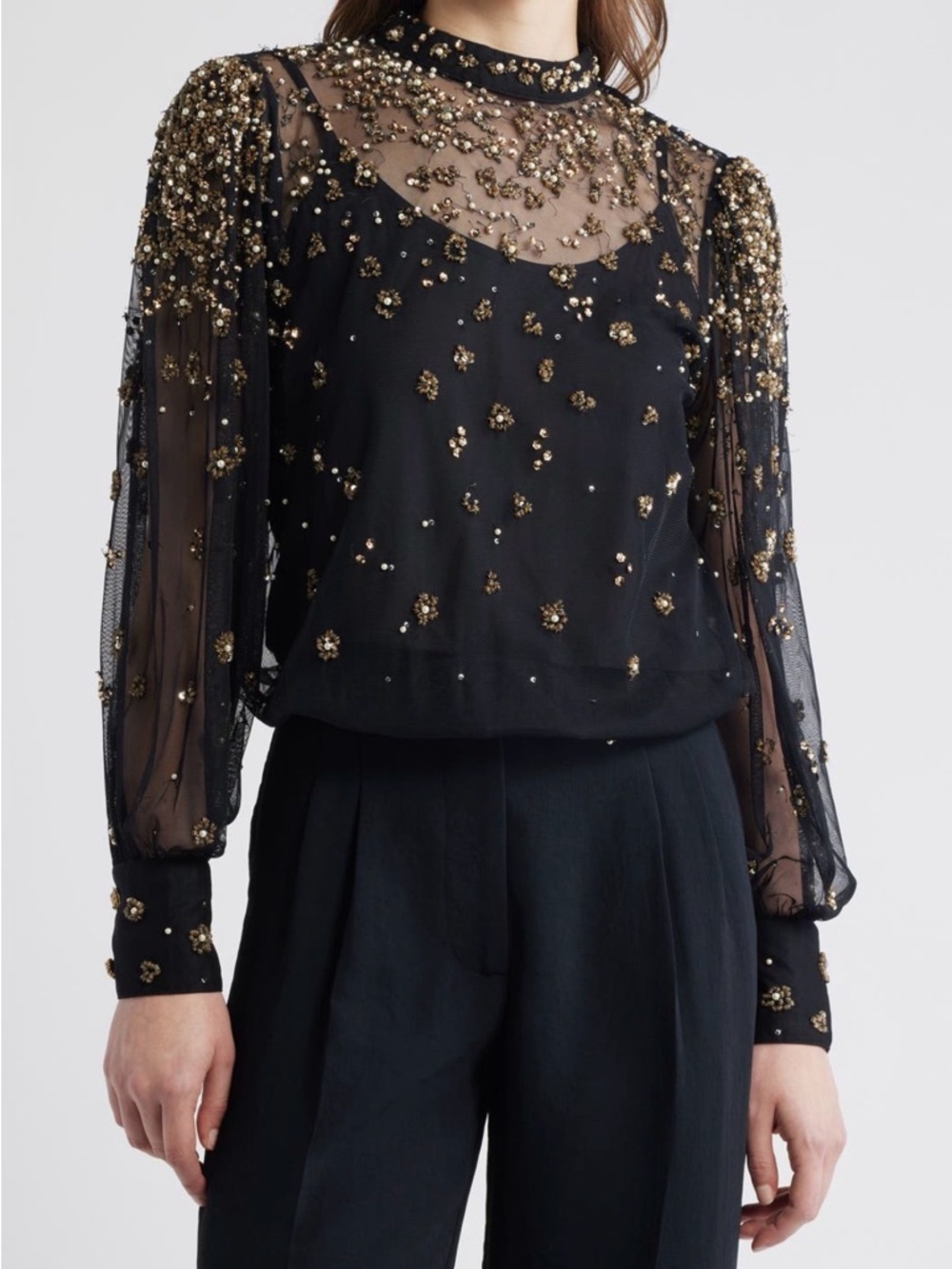 FARM Rio NWT Embroidered Tulle Bubble Top in black size small
